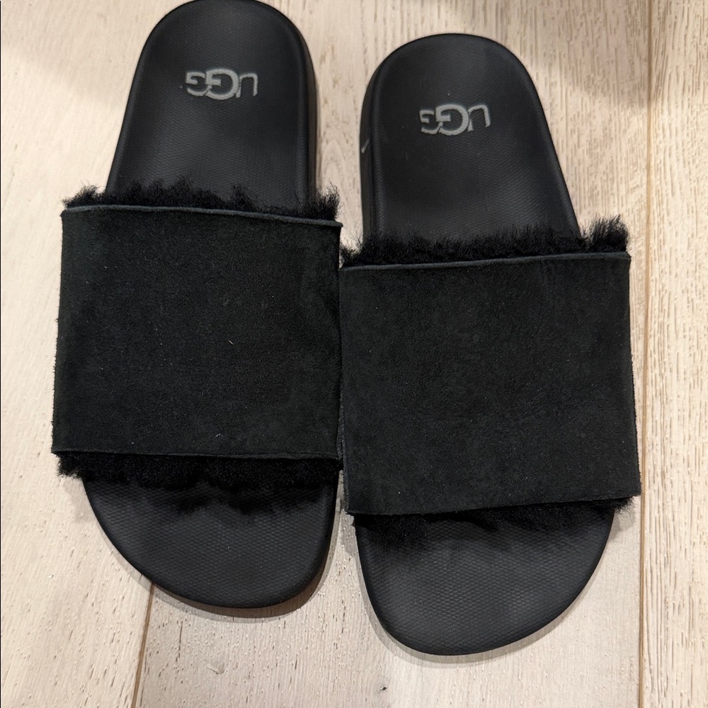 UGG Black Fuzzy Slide Sandals